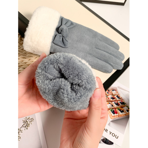 Γυναικεία μοντέρνα γάντια με γούνα και κορδέλα