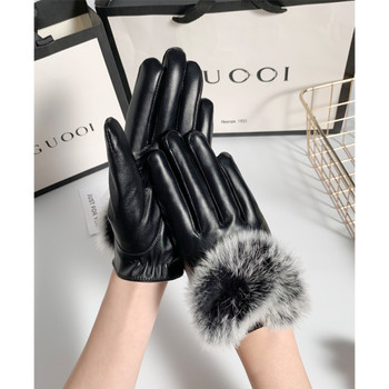 Γυναικεία έκο δερμάτινα γάντια με γούνα - δύο μοντέλα