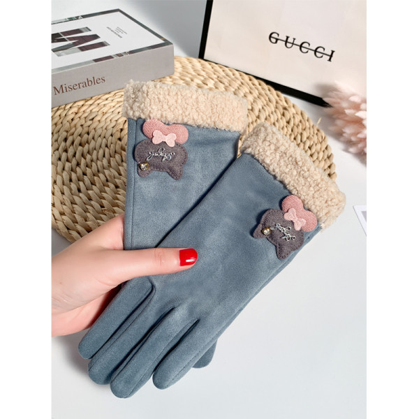 Női velúr kesztyű 3D elemmel