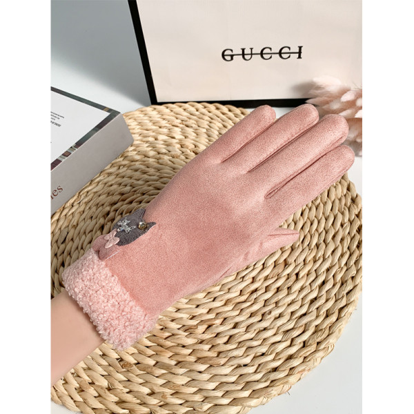 Női velúr kesztyű 3D elemmel