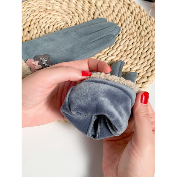 Női velúr kesztyű 3D elemmel