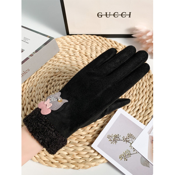 Női velúr kesztyű 3D elemmel