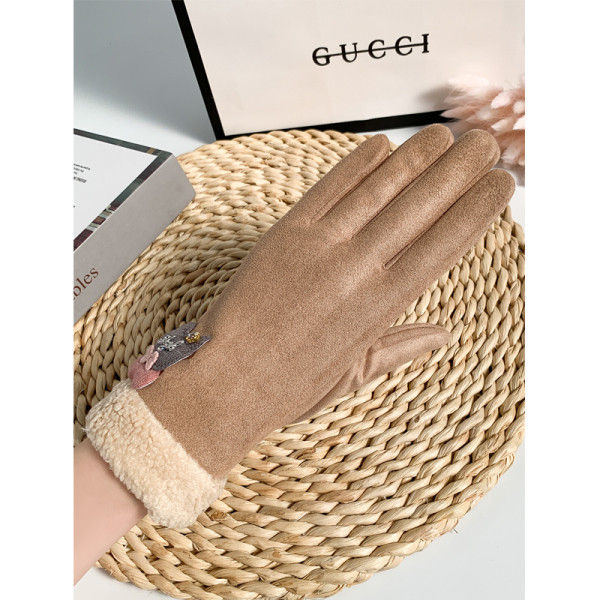 Női velúr kesztyű 3D elemmel