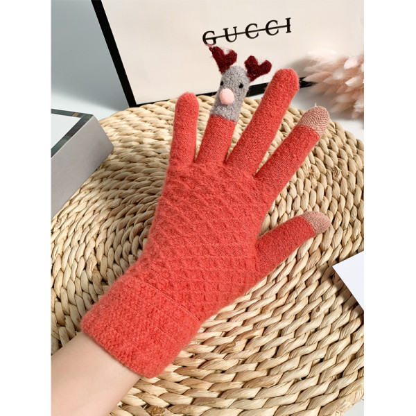 Női gyapjúkesztyű 3D-s szarvas elemekkel