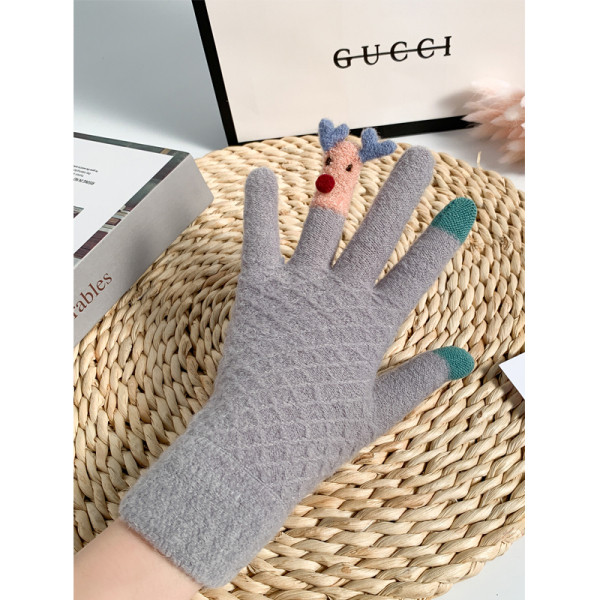 Női gyapjúkesztyű 3D-s szarvas elemekkel