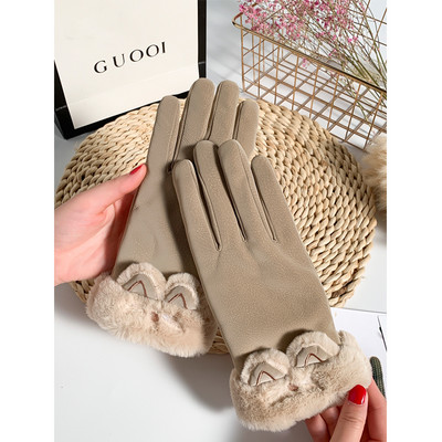 Γάντια γυναικεία με τρισδιάστατα αυτιά και γούνα