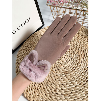 Γάντια γυναικεία με τρισδιάστατα αυτιά και γούνα