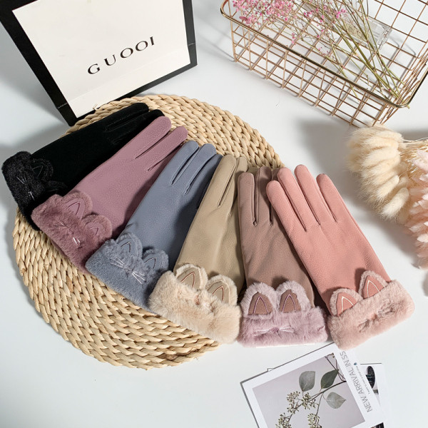 Γάντια γυναικεία με τρισδιάστατα αυτιά και γούνα