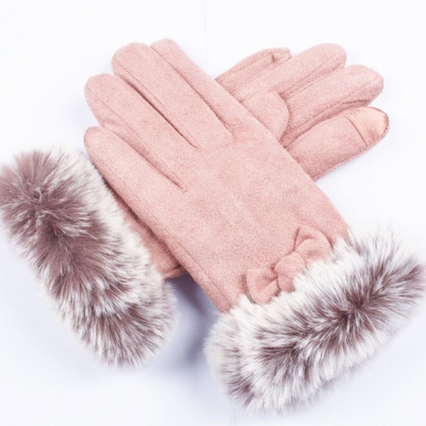 Női velúr kesztyű pehellyel és szalaggal