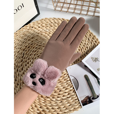 Γυναικεία μοντέρνα γάντια με τρισδιάστατο στοιχείο και γούνα