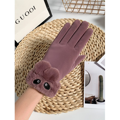 Γυναικεία μοντέρνα γάντια με τρισδιάστατο στοιχείο και γούνα
