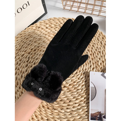 Γυναικεία μοντέρνα γάντια με τρισδιάστατο στοιχείο και γούνα