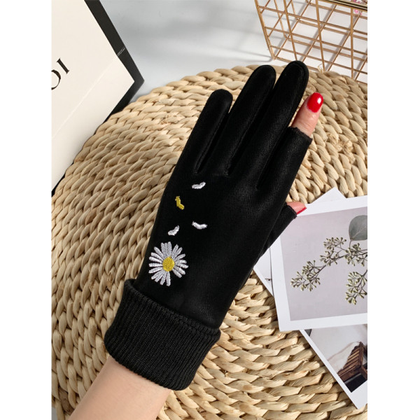 Női vízálló kesztyű százszorszép hímzéssel