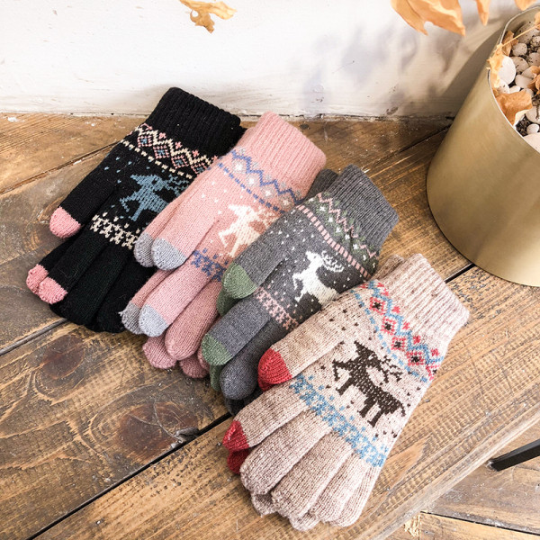 Ζεστά γυναικεία γάντια με τάρανδο σε πέντε χρώματα