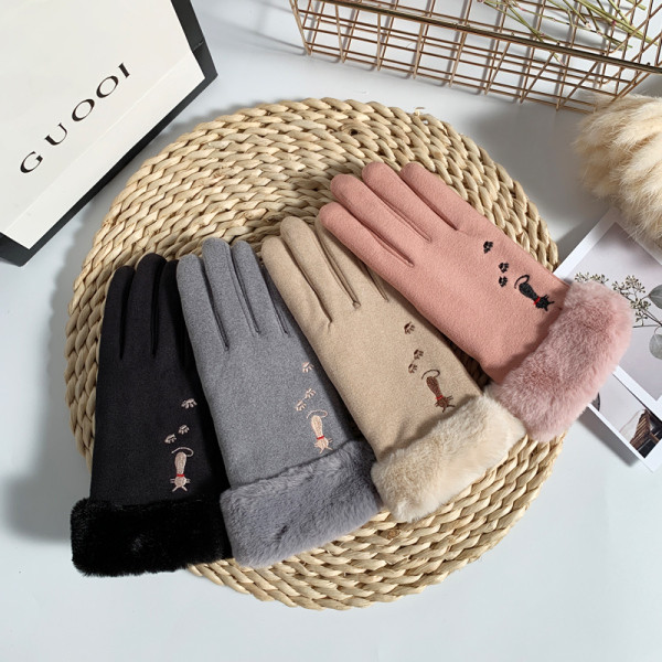 Ženske zimske rukavice s perom i vezom