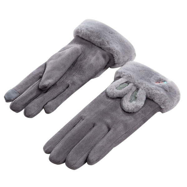 Női velúr kesztyű hímzéssel és pehellyel