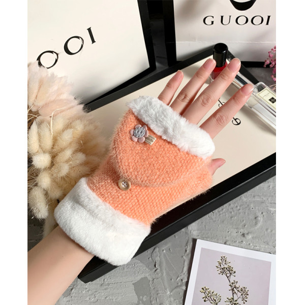 Vastag női gyapjúkesztyű virággal