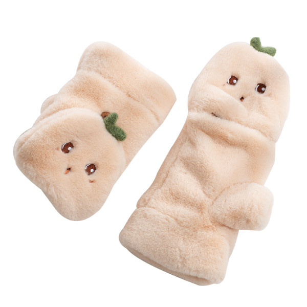 Plüss női kesztyű hímzéssel és 3D elemmel