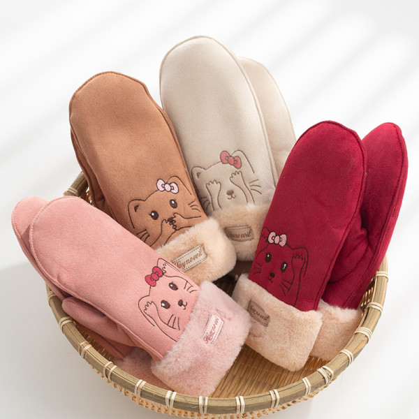 Női velúr kesztyű hímzéssel