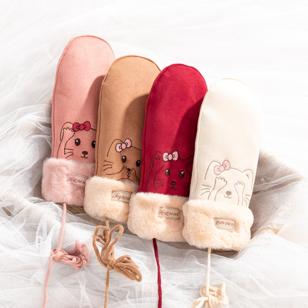 Női velúr kesztyű hímzéssel