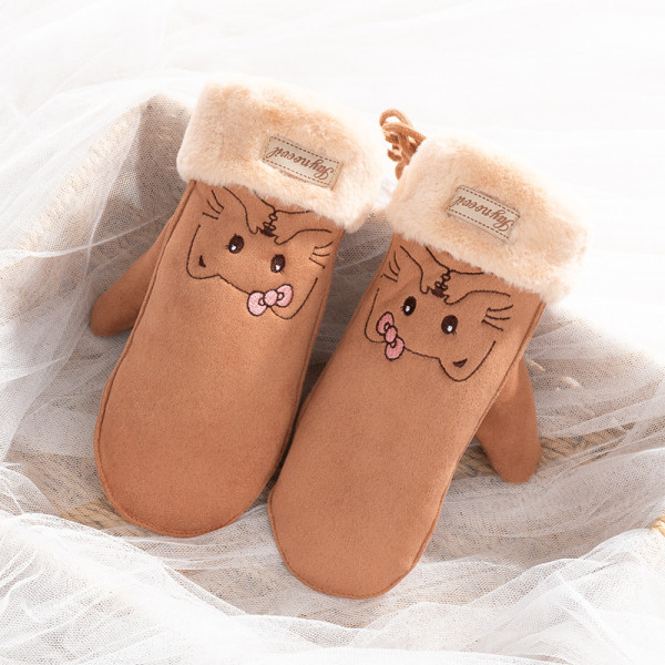 Női velúr kesztyű hímzéssel