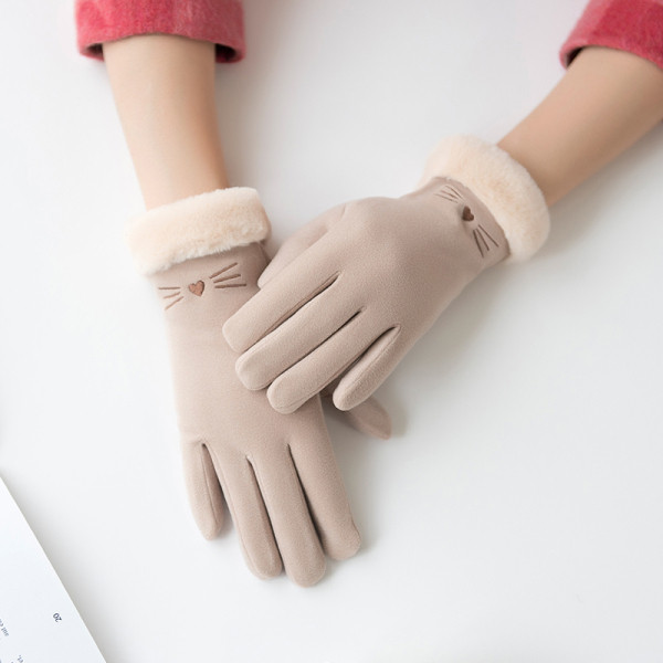 Velúr női kesztyű hímzéssel