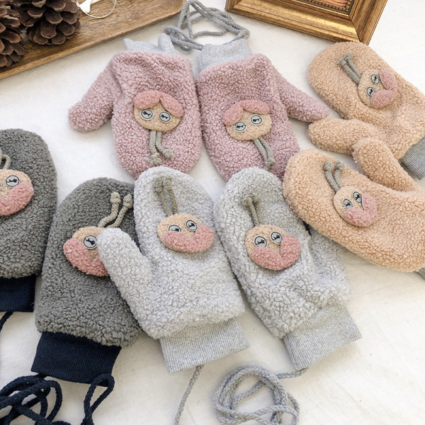 Női plüss kesztyű 3D nyuszi díszítéssel