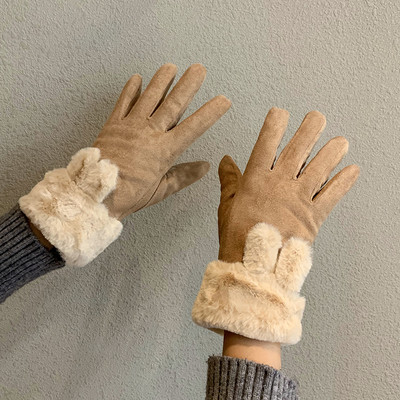 Puha és kényelmes női kesztyű nyúlfül díszítéssel