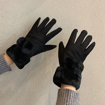 Puha és kényelmes női kesztyű nyúlfül díszítéssel