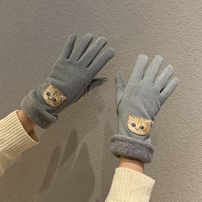 Meleg női kesztyű 3D alkalmazással - cicák