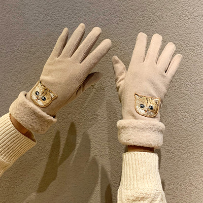 Meleg női kesztyű 3D alkalmazással - cicák
