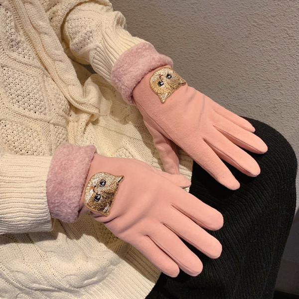 Meleg női kesztyű 3D alkalmazással - cicák