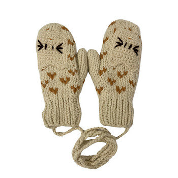 Топли дамски ръкавици от плетиво с лента за през врата
