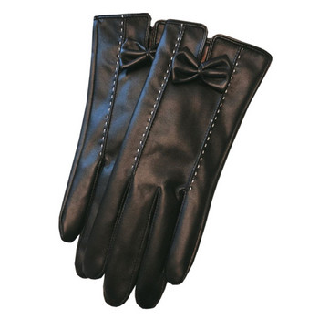 Дамски ръкавици от еко кожа с панделки и лъскав ефект