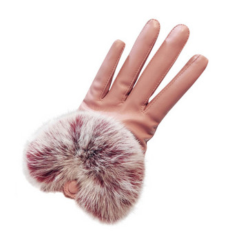 Елегантни дамски ръкавици с пух от еко кожа