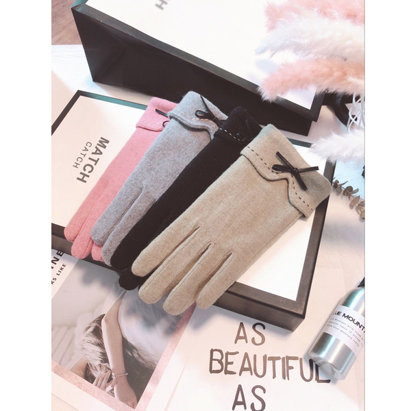 Új modell női gyapjú kesztyű szalaggal