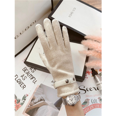 Elegantiškos moteriškos žieminės pirštinės su kaspinėliais ir perlais