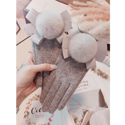 Elegantiškos moteriškos žieminės pirštinės su kaspinėliais ir perlais