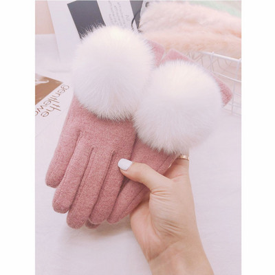 Elegantiškos moteriškos žieminės pirštinės su kaspinėliais ir perlais