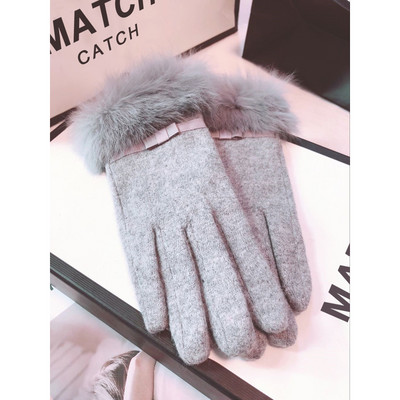 Elegantiškos moteriškos žieminės pirštinės su kaspinėliais ir perlais