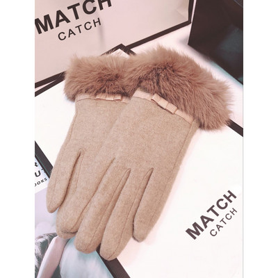 Elegantiškos moteriškos žieminės pirštinės su kaspinėliais ir perlais