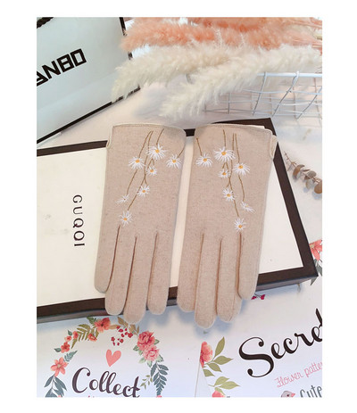 Elegantiškos moteriškos žieminės pirštinės su kaspinėliais ir perlais