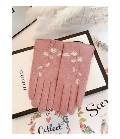 Elegantiškos moteriškos žieminės pirštinės su kaspinėliais ir perlais