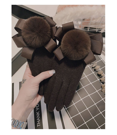 Elegantiškos moteriškos žieminės pirštinės su kaspinėliais ir perlais