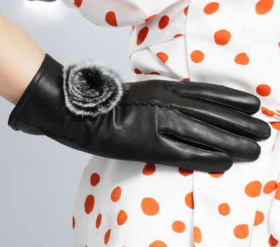 Női bőrkesztyű meleg béléssel