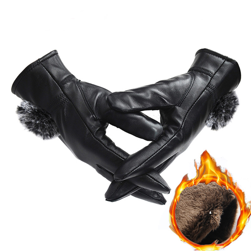 Fekete női bőrkesztyű puha béléssel