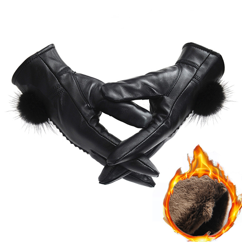 Fekete női bőrkesztyű puha béléssel