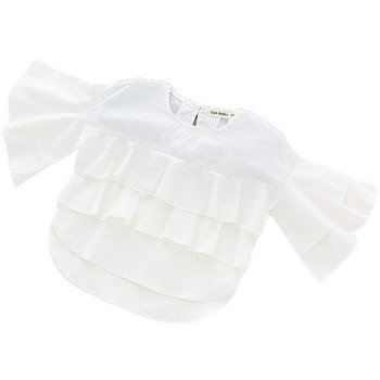Актуална детска блуза с лотос ръкави и овално деколте