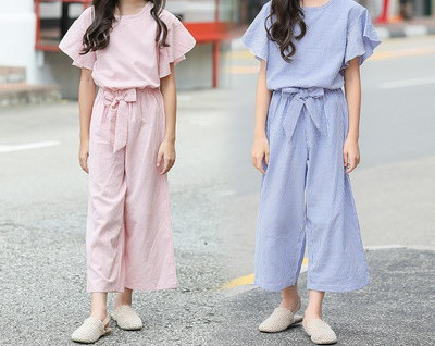 Modern csíkos gyerek szett lányoknak blúzzal és hosszú nadrággal