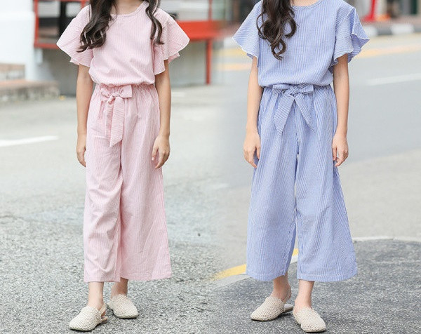 Modern csíkos gyerek szett lányoknak blúzzal és hosszú nadrággal